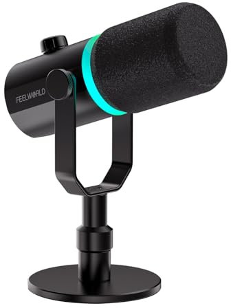 FEELWORLD PM1 - Microfono dinamico XLR USB per podcasting, gaming, live streaming, con cavo XLR e base in metallo