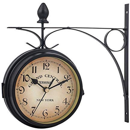 Orologio da Parete per Stazione Ferroviaria da Giardino - Decorazione Orologio Parete Vintage Giardino, con Supporto, Superficie in Vetro Ferro, Stile Classico Vintage, per All'aperto Coperto Terrazza