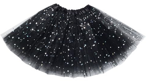 EUPSIIU Tutu Danza per Ragazze, Gonna Tulle Bambina con Paillettes Luccicanti, Tutus a 3 Strati, Costume Carnevale Festa (Nero)