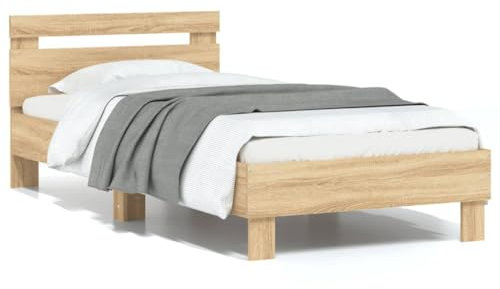 vidaXL Bettgestell, Bettrahmen mit Lattenrost, Bett Gästebett mit Kopfteil, Einzelbett Schlafzimmerbett Schlafzimmermöbel, Sonoma-Eiche 90x200cm