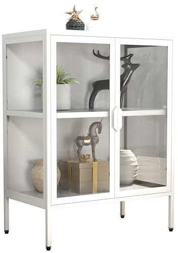 VCM Glasvitrine stehend | Vitrine Glas mit ESG-Sicherheitsglas | Maße ca. H. 80 x B. 60 x T. 35 cm | Standvitrine Glas | Modern und platzsparend | Glas Vitrinenschrank – Floka S