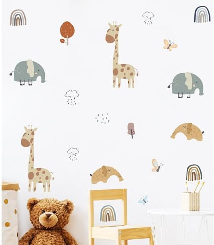 Set de 19 Pegatinas Infantiles de Vinilo Adhesivo - Animales y Mariposas Decorativas - Decoracion habitacion infantil - Decoracion Habitacion Bebe - Vinilo Adhesivo Pared