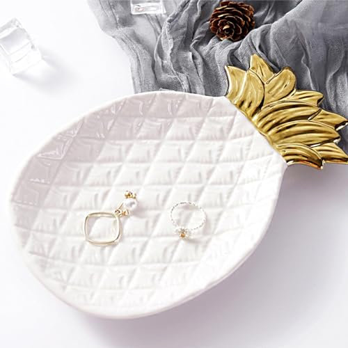 Disoza Dekotablett Ananas Schlüsselschale Weiß Schmucktablett Keramik Deko Schale für Schlüssel Schmuck Porzellan Deko Tablett Teller Geburtstagsgeschenk für Frauen Freundin (19,5 * 13,5cm)