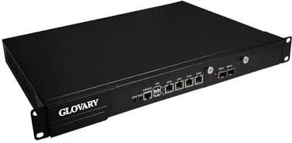 Glovary 19 Firewall Rackmount N200, 2 x 82599ES 10GbE SFP+, 4 x i226V 2.5GbE LAN, 19 Pouces OPNsense Router Appliance, DDR5 8GB RAM 64GB SSD, 1U AES-NI Hardware, HD+VGA Dual Display, 2 x Power