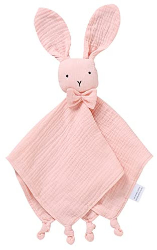 LAWKUL Doudou pour bébé en coton bio - Couverture de sécurité en mousseline douce - Pour nouveau-né garçon et fille - 40 x 40 cm - Lapin rose