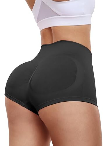 Vertvie Sporthose Damen Kurz Scrunch Sport Shorts Hotpants Hoch Taille Gym Shorts Push Up Kurze Leggings Sexy Yoga Shorts Fitness Workout Radlerhose Sport(Schwarz,L)