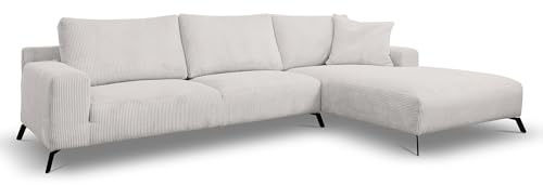 Ecksofa mit Schlaffunktion Aspen, Beige Cordstoff, Ottomane Rechts | Sofa mit Bettkasten, Schlaffläche 150 x 270 cm, inkl. Kissen & Aufbauanleitung