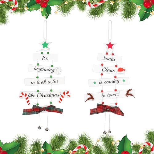 Wooden Christmas Decorations, 30 * 17cm - 2 Pcs Hanging Patterned Tree Decorations for Door, Room, Ceiling, Outdoor