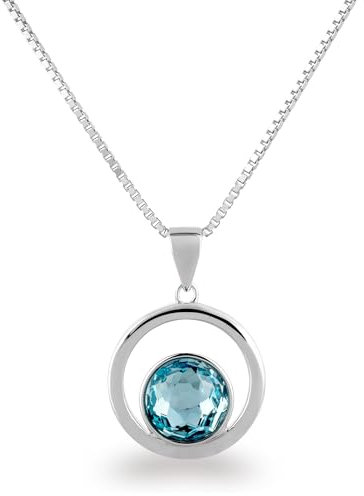 Schöner-SD Anhänger rund Halskette 925 Silber Aquamarin blau
