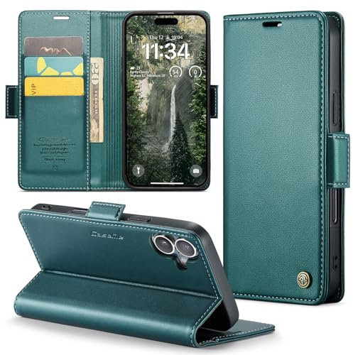 Phernykas Wallet Case for iPhone 16, Magnetic Flip | 3 Card Slots, Faux Leather RFID Blocking Card Holder Flip Wallet with Kickstand, Side Magnetic Clasp, Premium Cover,Green