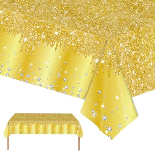 2pcs Gold Table Cloth Party Disposable Tablecloths,137 x274cm Shiny Glitter Diamond Gold Party Rectangular Dining Table Cover for Baby Shower,Wedding,Birthday,Graduation,Xmax,New Year Party Décor