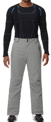 ALSOGO Herren Skihose wasserdichte Winddichte Winter Schneehose Outdoor Snowboardhose mit Abnehmbar Träger Grau M