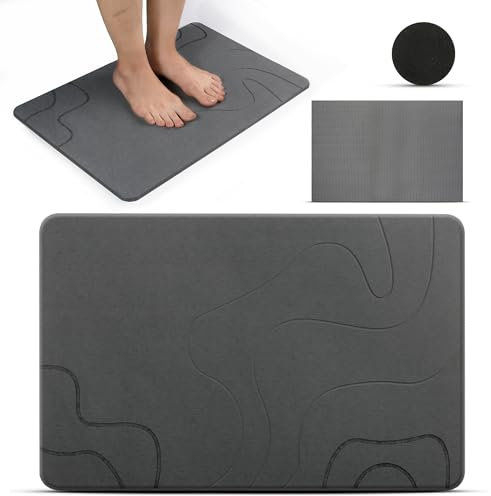 BigBcart Stone Badematte – Kieselgur – rutschfest, schnell trocknend – saugfähig – langlebig – grau – 59,9 x 38,9 cm – für Zuhause/Bad