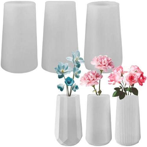 3 Stück Silikonform Vase, Silikonformen Gießformen, Silikon Gießform Geometrische Vase, Gipsformen zum Gießen, Epoxidharzformen zur Herstellung von Vasen