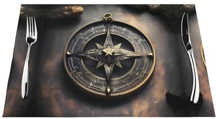 WHJWZY Gewebtes Tischset, 45,7 x 30,5 cm, hitzebeständig, rutschfest, waschbar, magisches Design, nordische Runen, Kompassdruck, 1 Stück