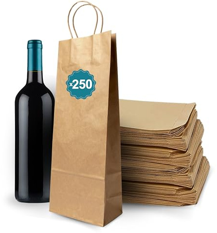 Espirito Rebelde Kraftpapiertaschen für 1 Weinflasche, 14 x 9 x 39 cm (50, 100, 250 cm), Hellbraun (Kraftpapier), 14x9x39cm, Flaschentasche