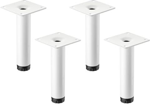 4 Stück SOTECH Möbelfüße LIMA Höhe 120 mm, Ø 25 mm Höhenverstellbar 10 mm weiss matt Vitrinenfüße Sockelfüße Schrankfüße
