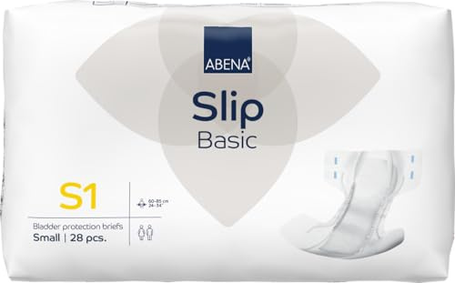 ABENA Slip Basic S1 | Pack of 28 | Incontinence Pads Women & Men with an Absorbency of 1500ML | Fast Absorbing Adult Nappies with a Odour Control System. ABENA Incontinence Pads Hip Size 60-85cm.