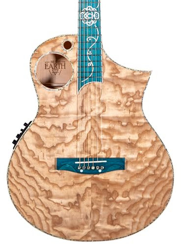 Lindo Earth Slim Body Elektroakustische Gitarre, Figuriertes Tamo-Esche und flachgesägtes Zebrano, BS3M-Mischung, Vorverstärker/Tuner mit Dual-Klinken-/XLR-Ausgang, massives Ahorn-Griffbrett und Steg