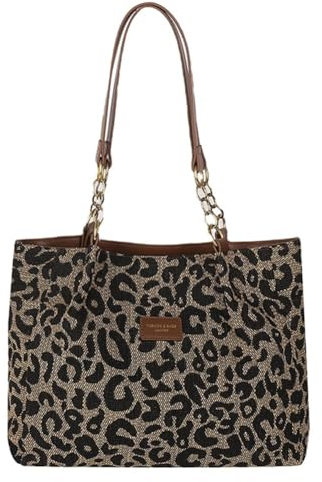 JABALUX Leo Tasche Damen Shopper Bag Leoprint Handtasche mit Leopardenmuster Schultertasche Groß Tote Bag