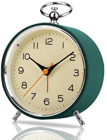 Retro Wecker Analog Ohne Ticken, 4.3'' Runde Analoge Wecker mit Nachtlicht Snooze, Batteriebetrieben Laut für Tiefschläfer, Kinder, Senioren, Wecke Analog für Schlafzimmer Wohnzimmer, Grün