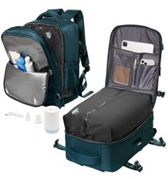 Sac a Dos sous Vide de Voyage Cabine Avion avec Pompe – Sac de Compression avec Airbag, Port USB, Bagage à Main Imperméable - Bleu Paon