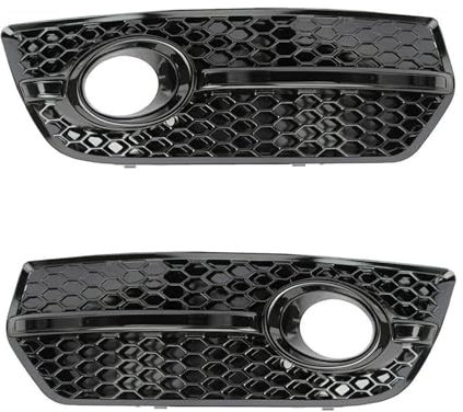 Paar Auto Frontstoßstange Nebelscheinwerfer Lampenabdeckung Wabengitter Grill glänzend schwarz kompatibel for Audi Q5 2009 2010 2011 2012 Autozubehör(Glossy Black)
