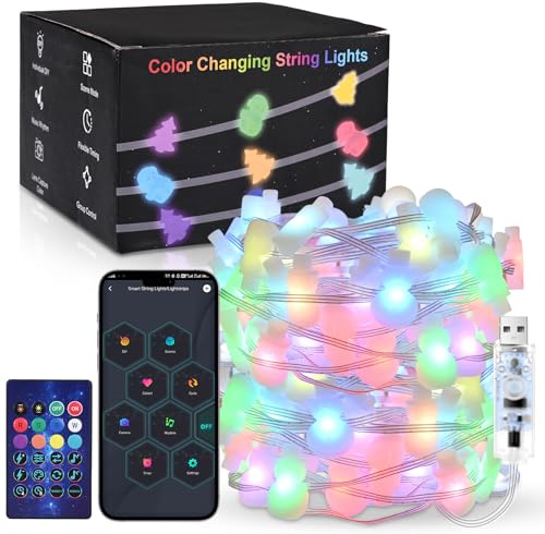 10M Luci Natale, 66 LEDs pupazzo di neve Luci a USB, Catena Decorativa a LED con Telecomando a Infrarossi e APP, Sincronizzano Musica,IP65 per Albero di Natale, Tende, Camera da Letto, Giardino