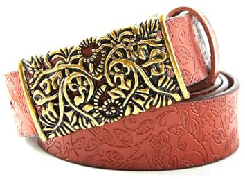Leekcol Damengürtel, Vintage-Doppelschicht-Leder mit geprägtem Finish, ein luxuriöser Gürtel mit glatter Schnalle.