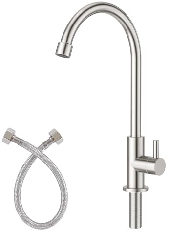 CREA Kaltwasserhahn Küche,Armatur Kaltwasser für Küche oder Garten | Hochdruck Küchenarmatur Edelstahl, Wasserhahn Küche Kaltwasser,360°Drehung Spültischarmatur, Edelstahl