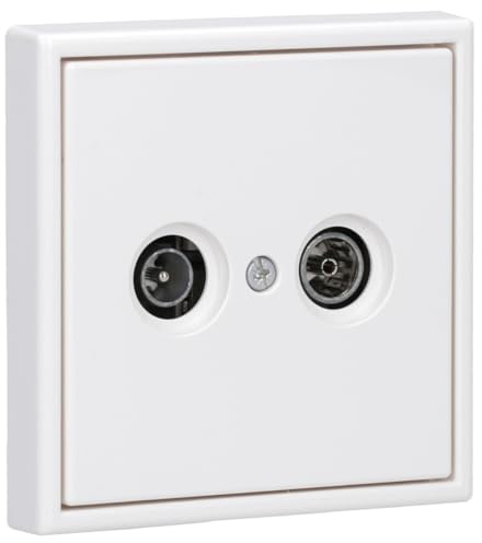 JUNG Serie LS Antennensteckdose 2-Loch Set Alpinweiß 1-fach | mit Antennensteckdose EDU 04 F, LS990TVWW Abdeckung für SAT-TV-Steckdose, LS981WW Rahmen 1-fach