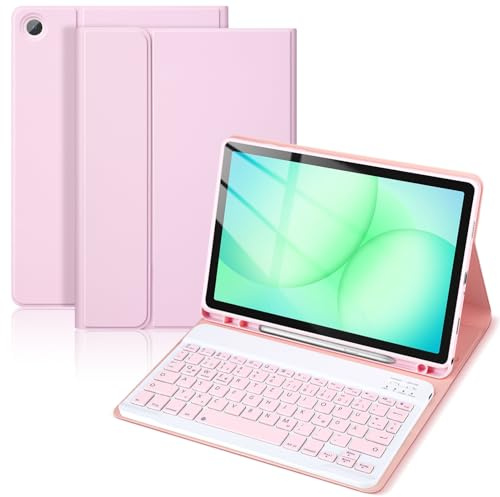 Hülle mit Tastatur für Samsung Tab A9+/ A11+/ A9 Plus/ A11 Plus 11 Zoll | Hülle mit Magnetisch Abnehmbarer Deutscher Bluetooth Deutsch Tastatur für Samsung Tablet A11+Plus