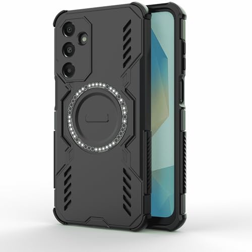 Techsuit für Samsung Galaxy A16 4G, A16 5G Hülle mit Magnetring, Stoßfest, Verstärkte Ecken, Kameraschutz, Anti Rutsch Textur, Erhöhte Kanten, ArmorMag Case Series, PC TPU Hybrid, Schwarz
