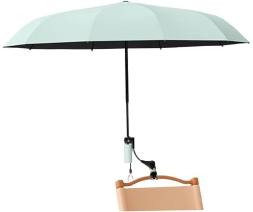 Xoeryoy Sombrilla para Silla con Abrazadera Ajustable, Parasol con Clip para sillas Plegables de Playa y Pesca al Aire Libre, 25 Pulgadas, 10 Varillas, Verde Menta