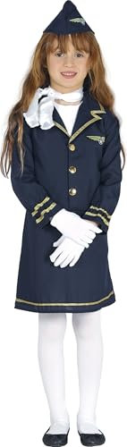 FIESTAS GUIRCA | Costume da Hostess Bambina (7-9 Anni) - Vestito e Cappello - Costumi da Pilota e Aviazione per Halloween, Carnevale e Feste in Maschera - Ideale per Bambine - Blu