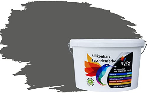 RyFo Colors Silikonharz Fassadenfarbe Lotuseffekt Trend Dunkelgrau 10l - bunte Fassadenfarbe, weitere Grau Farbtöne und Größen erhältlich, Deckkraft Klasse 1