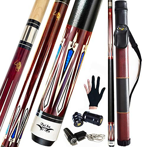 Tai ba cues 2-teiliger Billard-Queuestab + Hartschalenkoffer, 13 mm Spitze, 147.3 cm, Hartholz, kanadischer Ahorn, professioneller Billard-Queuestab 18.19.20.21.22 g (wählbar), blau, grau, grün