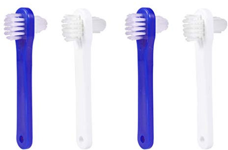Cabilock 4Pcs Falsche Zähne Reinigungsbürste Doppelseitige Prothese Zahnbürste Tragbare Rutschfeste Prothesenreinigung Werkzeug Weiß Blau