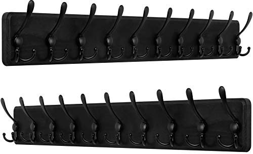 WEBI Garderobenleiste,98cm Lang Garderobenhaken mit 10 Dreifachhaken,Wandgarderobe Holz,Kleiderhaken Wand,Hakenleiste Garderobe,Jackenhalter Wand für Mäntel,Jacken,Schwarz,2 Stück