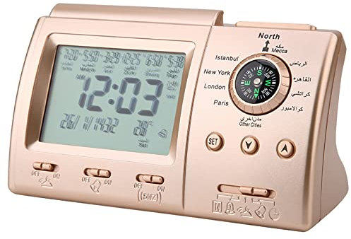 Cikonielf Muslimische Schreibtischuhr - Digitale Islamische Uhr mit Gebetsalarm, LCD Azan Funktion, Gebetszeit Erinnerung für Zuhause, Masjid und Ramadan
