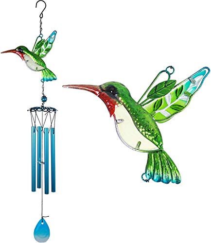 FLCSIed Windspiel Kolibri, 76,2 cm, für den Innen- und Außenbereich – wasserdichtes 4 Blaue Aluminiumrohr, handgefertigtes Metall-Musik-Windspiel, mobil, Romantisches Windspiel für Zuhause, Part