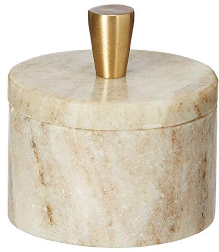 Queenza Marble Salt Cellar with Lid and Brass Knob (Brown)