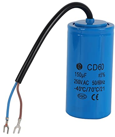 EVTSCAN Dernier condensateur de marche CD60 250V AC 150uF 50/60Hz Condensateur rond avec fil pour compresseur d'air, climatiseurs, compresseurs et moteurs