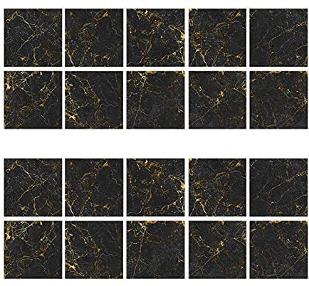 TYUTYU Sticker Mural 20pcs Imitation doré Noire carrelage marbre décoration décoration PVC Autocollants Auto-adhésifs Autocollants bâton Panneau de tuiles (Color : Black)