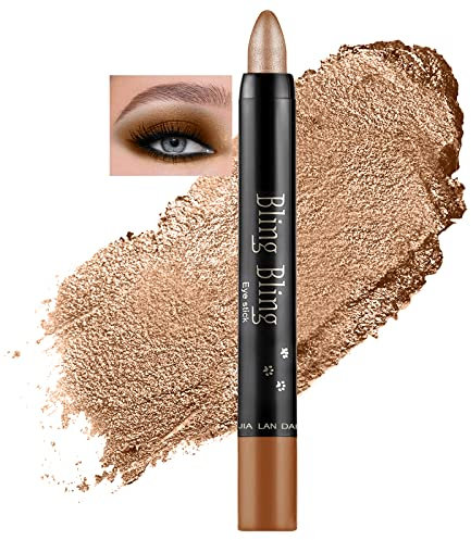 Lidschattenstift, Glitzer-Lidschatten, Schimmer-Lidschatten, Lidschatten-Glitter-Stift, 15 Farben Glitzer-Lidschattenstift Ultrapigmentiertes Make-up-Lidschatten-Puder, Seichtes Khaki