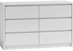 ADGO Karo K120 Kommode mit 6 Schubladen 120x75x40cm, Klassischer Schrank mit Regalen für Schlafzimmer, Flur, Wohnzimmer, Kinderzimmer, Tief Freistehend Platzsparend (Versand in 2 Packs) (WeiÃŸ)