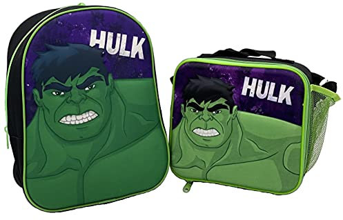 Hulk Avengers Marvel - Mochila para niños con bolsa térmica térmica a juego, juego de 2 piezas bolsa de viaje escolar, verde claro