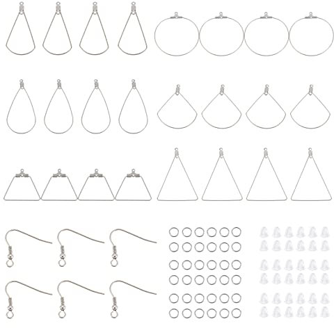 UNICRAFTALE 48 Stück 6 Stile Hypoallergene Hohle Creolen 304 Edelstahl Drahtwickel Set Zur Herstellung von Tropfenohrringen Mit Ohrringhaken Offene Ringe Springen Für Die DIY-Schmuckherstellung