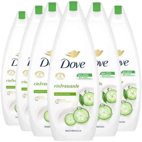 Dove, Bagnodoccia Rinfrescante, con Idratante Dermo-Naturale, Cetriolo e Tè Verde, Rinfresca e Ri-energizza la Pelle, Dermatologicamente Testato, 92% Biodegradabile, 12 Pezzi da 600 ml