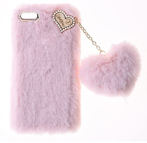 SNCLET Fluffy Fur Plush Case for iPhone 6 Protective Case Soft Warm Love Fluffy Case Bling Diamond Cover Fluffy Fur Skin TPU Cell Phone Case for Women Girls for iPhone 6,for iPhone 6s,Pink